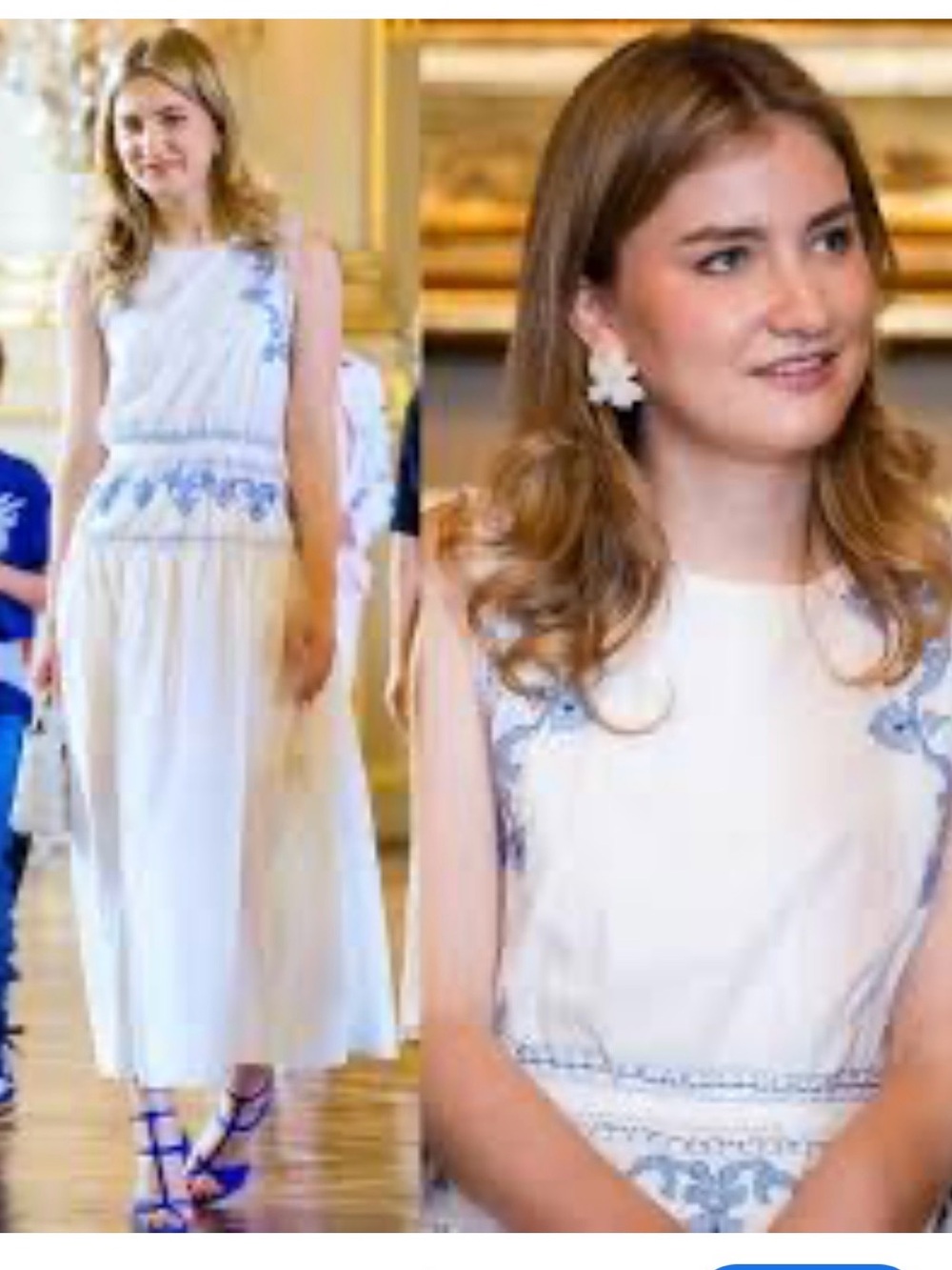 Zara Embroidered Midi Maxi Dress White Blue Cotton Embellished Boho S Small - Picture 13 of 15